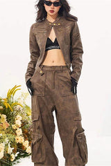 Distressed Suede Moto Stand-Collar Jacket