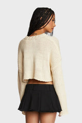 Five-Point Star Crop Crew Neck Knit Sweater