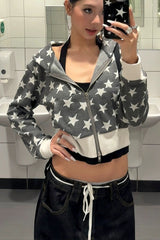 Retro Star Print Short Hoodie
