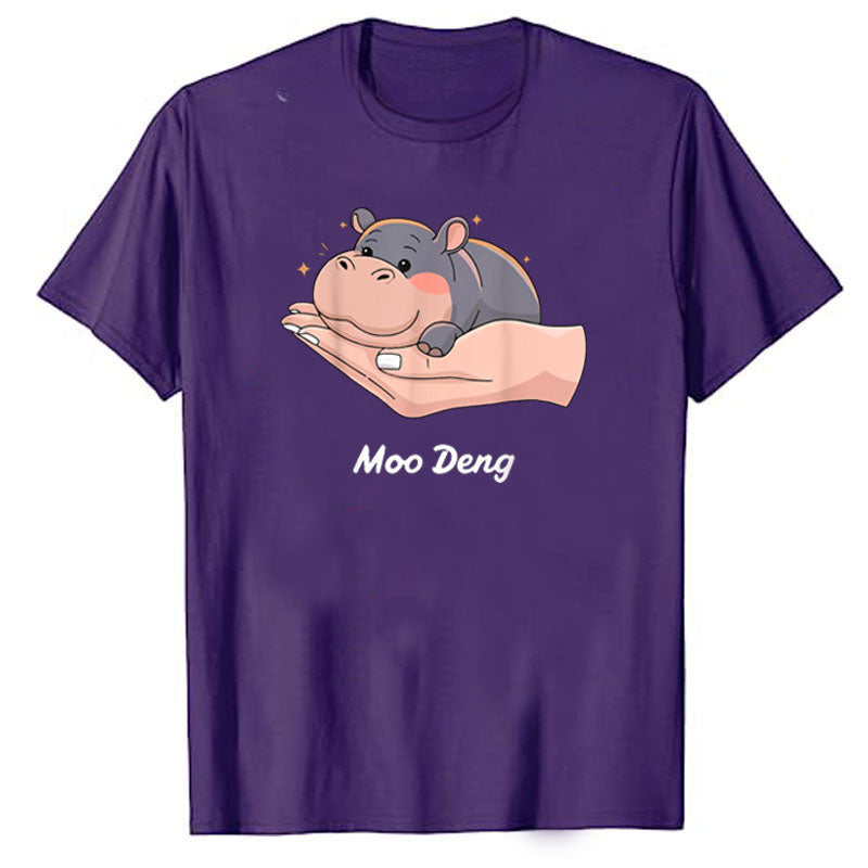 Lovely Cute Baby Pygmy Hippo Novelty Graphic Cool Short Sleeve Gift Outfit Blouses Moo Deng