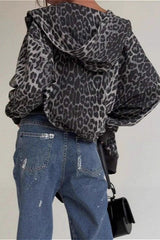 Leopard Zip-Up Loose Hoodie