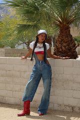 Washed Distressed High-Waisted Straight Jeans