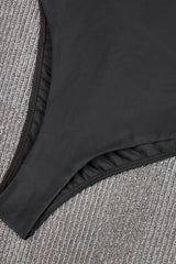 Solid Sexy Cutout Deep V Metal Buckle Backless One Piece Swimwear