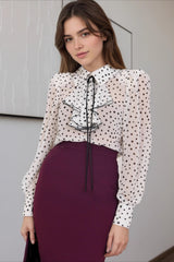 Polka Dot Bow-Tie Long-Sleeve Chic Blouse