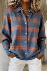 Plaid Collared Button Front Knit Cardigan