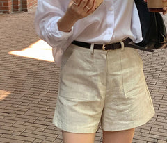 Linen Pocket Korean Straight Short