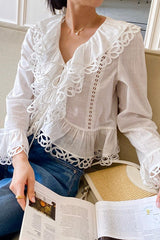 Tweed-Inspired French Design Long-Sleeve Blouse