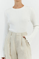 Ribbed Crew Neck Solid Slim Knit Base Layer