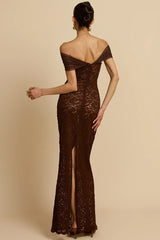 Lace See-Through Off-Shoulder Fishtail Party Dress