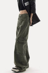 Chic Cargo Straight Wide-Leg Casual Jeans