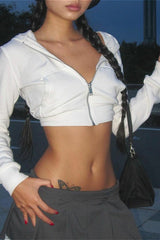 Crop Top Slim Fit Zip-Up Cardigan Hoodie