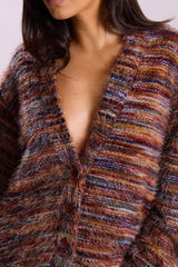 Retro Striped Fashionable Oversized Fleece Long Sleeve Knit Cardigan