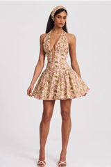Halter Backless Mini Floral Dress