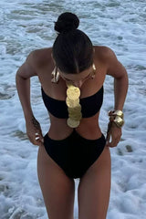 Sexy Metal Accent Cutout Lace Up One Piece Swimwear