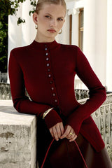 Slim Stand Collar Single Breasted Long Sleeve Knit Cardigan