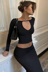 Buckle Keyhole Cutout Long Sleeve Tee
