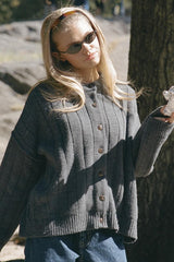 Crew Neck Ribbed Slouchy Loose Cardigan