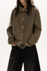 Button Collar Retro Slouchy Knit Cardigan