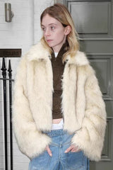 Short Faux Fox Fur Stand Collar Warm Cotton Coat