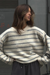 Oversized Striped Basic Lightweight Knit Sweater