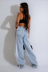 Stretch Three Stripe Wide-Leg Casual Jeans