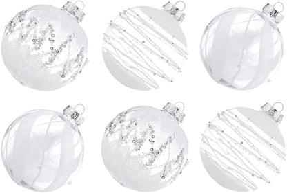 Large Shatterproof Clear Glitter Plastic Christmas Ball Ornaments - Flaxen