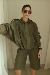 Shoulder-Buttoned Waist-Cinched Bomber Jacket