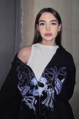 Y2K Skull Print Zip-Up Street Hoodie