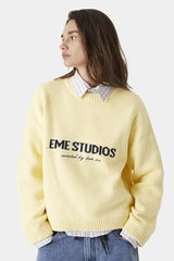 Embroidery Knit Slouchy Pullover Blouse