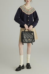 Wool Crew Neck Long Sleeve Single Breasted Cardigan