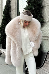 Fluffy Faux Fox Fur Notch Collar Warm Winter Coat
