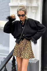 Elegant Feather Trim Christmas Cardigan