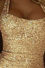 Halter High Slit Sequin  Evening Sequin Dress