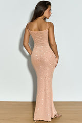 Mesh Rhinestone Cami Maxi Party Dress