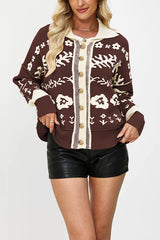 Square Collar Button Fashion Loose Knit Cardigan