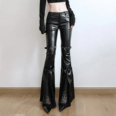 PU Lace Patchwork Flared Pant