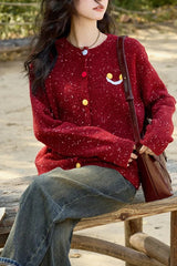 Vintage Smile Embroidery Wool Christmas Cardigan