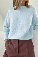 Solid Cable-Knit Crew Neck Long Sleeve Sweater