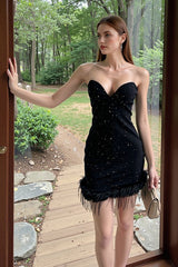 Furry Sparkle Strapless Sexy Party Dress