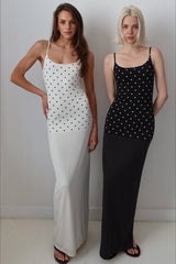 Retro Polka Dot Long Body Hugging Slip Dress