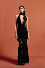 Deep V Halter Lace Slim-Fit Maxi Party Dress