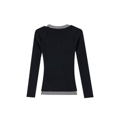 Elegant Black Knit Long Cardigan With Hollow Out Design