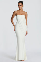 Draped Mesh Tube Irregular Ruche Maxi Slim Bodycon Dress