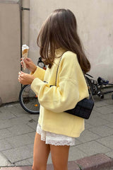 Yellow Retro Slouchy Letter Print Pullover Sweater