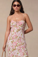 Spaghetti Strap Midi Slim Floral Dress
