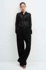 Chiffon Metallic Jacquard Sheer Loose Short Blouse