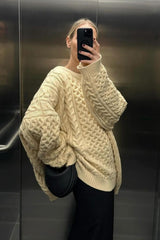 Slouchy Loose Cable-Knit Long Sleeve Sweater