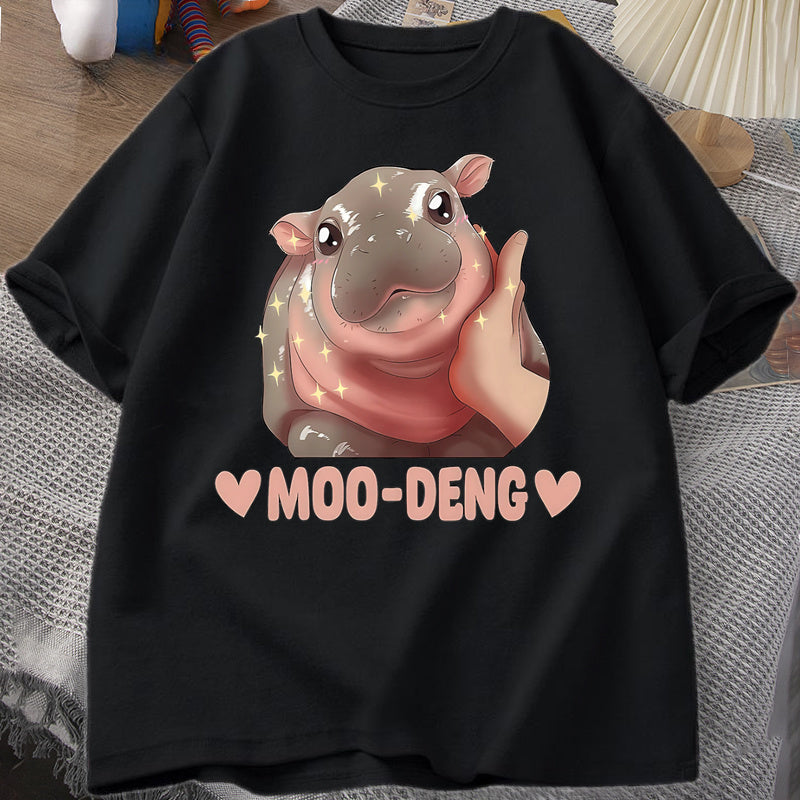 Streetwear Cotton Printed Cute Baby Hippo O Neck Men Short Sleeve Designer T-Shirt Moo Deng