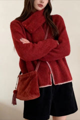 Color Block Cowl Neck Loose Knit Cardigan