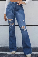 Stylish Distressed Whisker Stretch Mid-Rise Jeans
